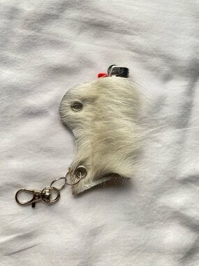 Furry Keychain Lighter Holder - Cream White